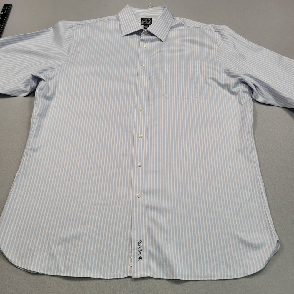 Jos A Bank Signature Collection Tailored Fit Dress Shirt 17.5 34 Blue Stripe - Picture 8 of 11